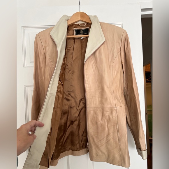 Tan/Cream leather coat, size L (approximately size 10-12 US) - Picture 3 of 11